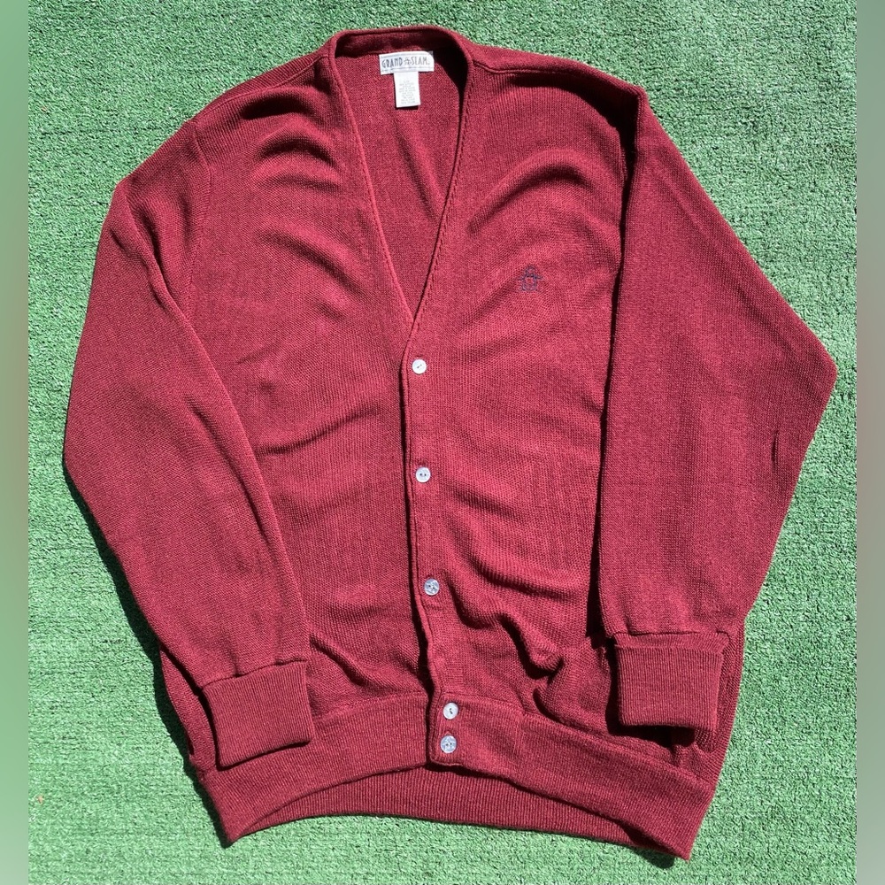 Vintage 90’s Grand Slam Penguin Maroon Cardigan Sweater Men’s Size XL